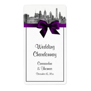 Philadelphia Skyline Etch BW Purple Wine Étiquette