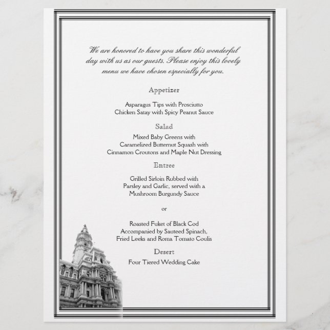 Philadelphie Destination Mariage Menu (Devant)