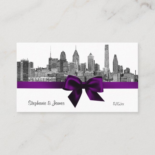 Philadelphie Skyline Etch BW Purple Escort Cartes (Devant)