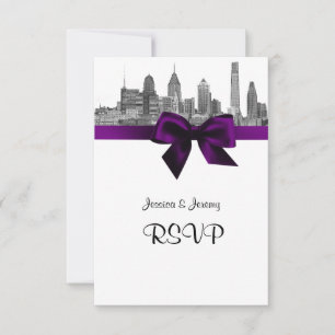 Philadelphie Skyline Etch BW Purple RSVP Menu