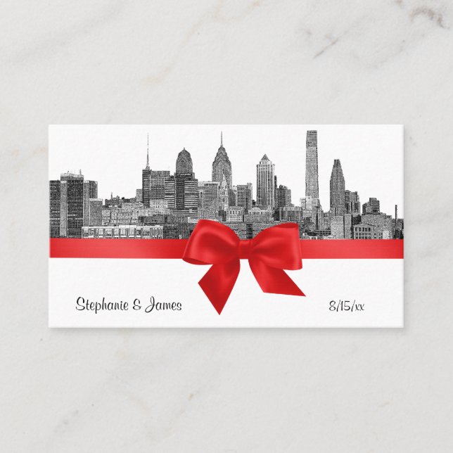 Philadelphie Skyline Etch BW Red Place Cartes #2 (Devant)