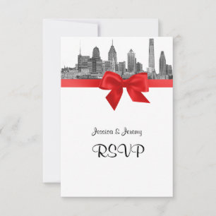 Philadelphie Skyline Etch BW Red RSVP #2
