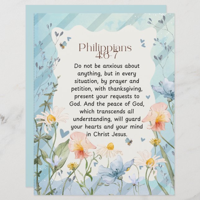 Philippiens 4:6-7 Bible chrétienne Verse Aquarelle (Devant / Derrière)