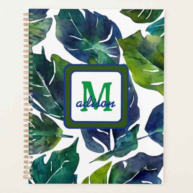 Philodendron vert et bleu du feuillage Monogramme (Devant)