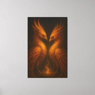 Phoenix Jumeaux Dorés • Toile d'Art Fin Luxueux