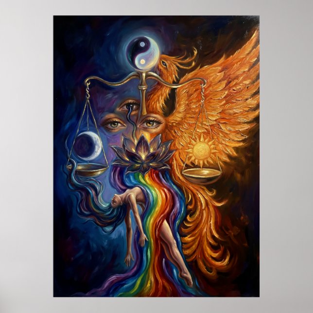 Phoenix & Lotus Spiritual Art Poster (Devant)