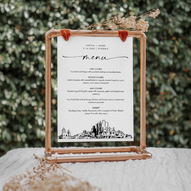 Phoenix Skyline Mariage Diner Carte menu 5x7 (Créateur téléchargé)