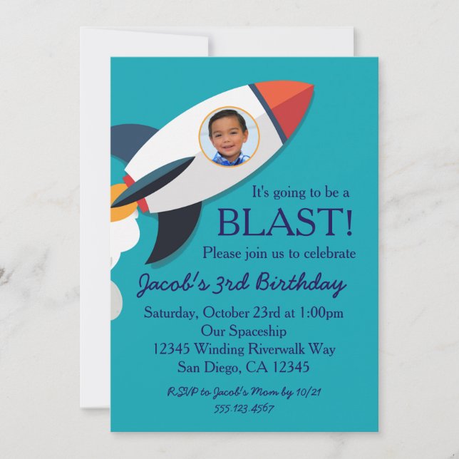 Phot0 Rocket Spacship Boy Invitation Anniversaire (Devant)