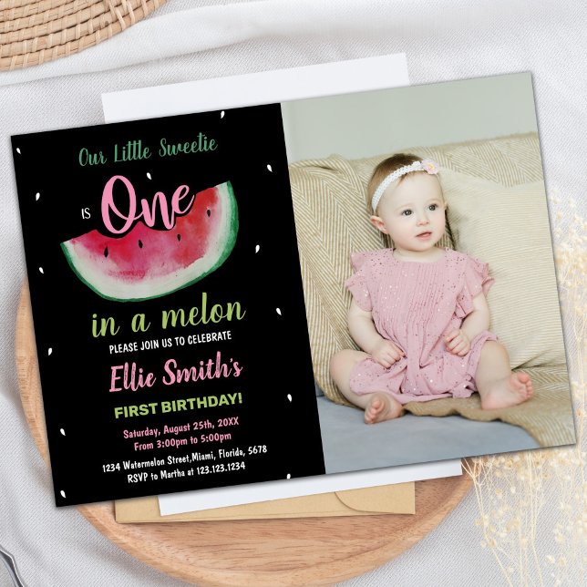 Photo 1er Black Watermelon Invitations d'anniversa (Photo 1st Black Watermelon Birthday Invitations)