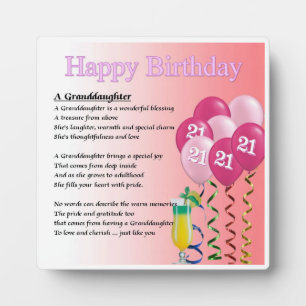 Photo 21e anniversaire Design Grandgirl Poème Plaque