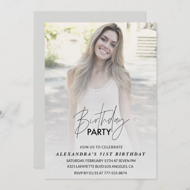 Photo 31e anniversaire invitation Birthday Party G (Devant / Derrière)