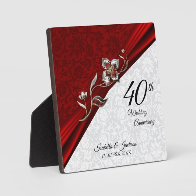 Photo 40e Anniversaire de Mariage Rubis Floral Plaque (Recto)