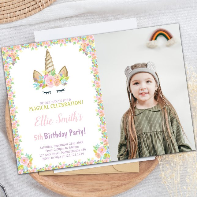 Photo 5Birthday Unicorn Invitations (Photo 5th Birthday Unicorn Invitations)