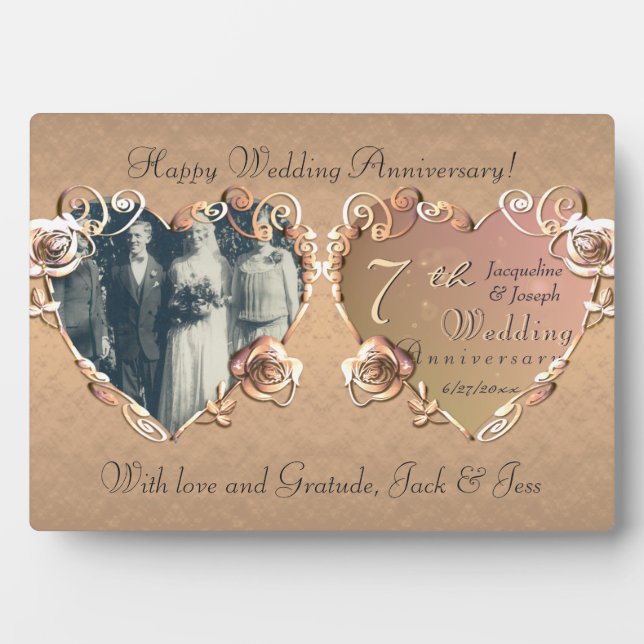 Photo 7e anniversaire Mariage Coppery Rose Plaque (Devant)