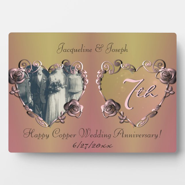 Photo 7e anniversaire Mariage Coppery Rose Plaque (Devant)