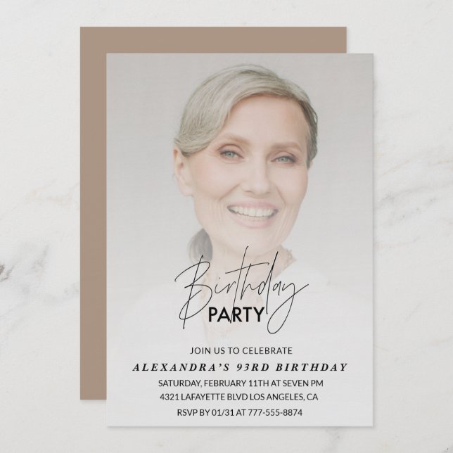 Photo 93e anniversaire invitation Anniversaire fêt (Devant / Derrière)