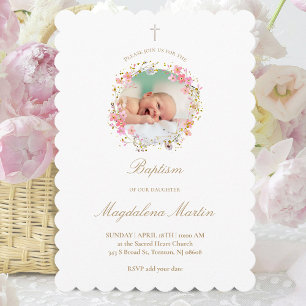 photo à couronne florale Invitation au baptême
