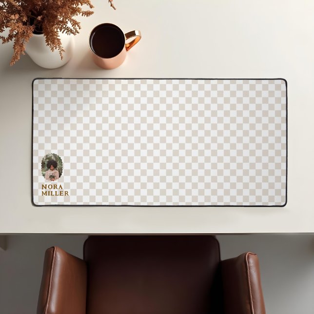 Photo à motif à carreaux rétro moderne (Modern Retro Checkered Pattern Photo Desk Mat)
