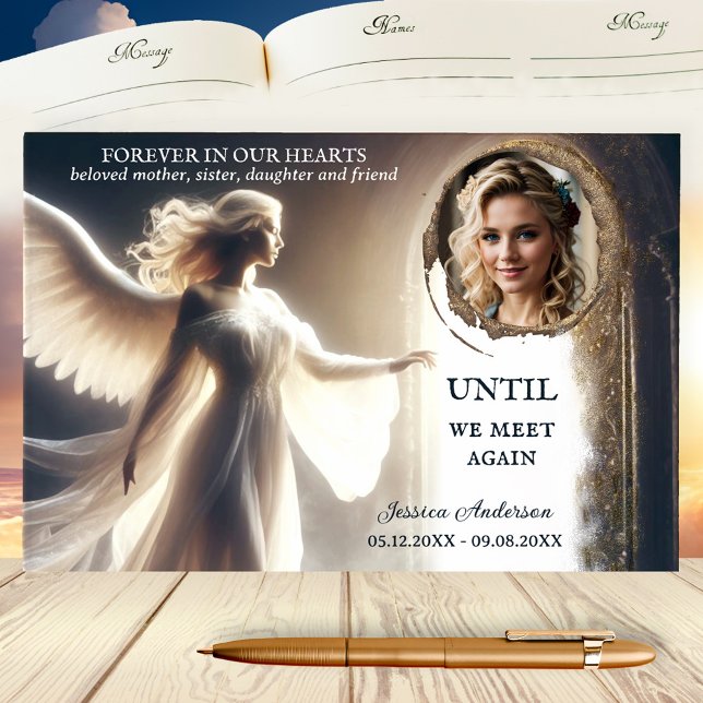 Photo Angel Afterlife Memorial Livre d'invité (Sympathy guest book featuring your photo framed by a spiritual design with an angel and doorway)