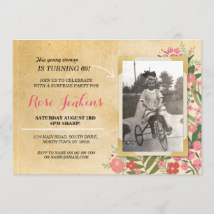 Photo Anniversaire Coral Floral Vintage Invitation