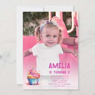Photo Anniversaire Invitation Girl Pink Cupcake In