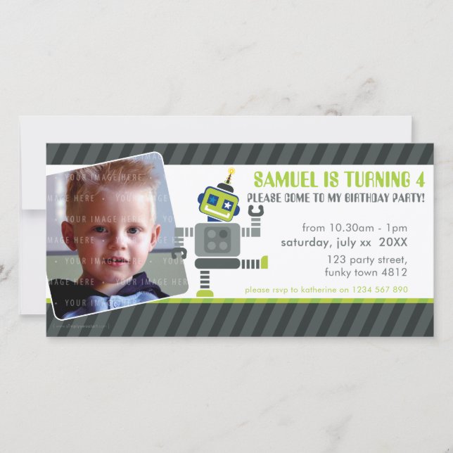 PHOTO ANNIVERSAIRE INVITATION :: robot dansant 1L (Devant)