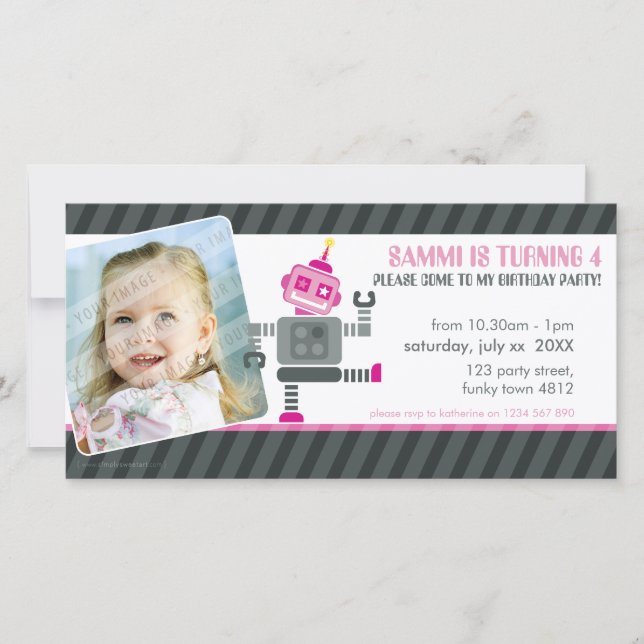 PHOTO ANNIVERSAIRE INVITATION :: robot danser 5L (Devant)