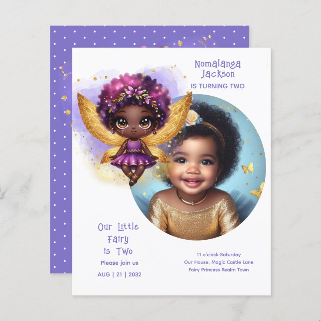 Photo Anniversaire Little Black Fairy Purple Gold (Devant / Derrière)