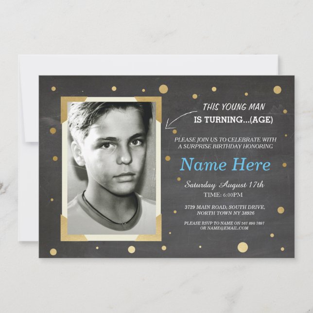 Photo Anniversaire Vintage Chalk Invitations Mens  (Devant)