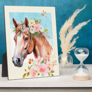 Photo Aquarelle Cheval et Fleurs Table Top Plaque