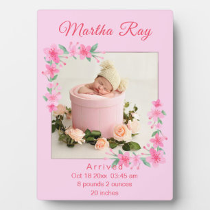 Photo Aquarelle rose Floral Nouveau bébé fille Plaque ph