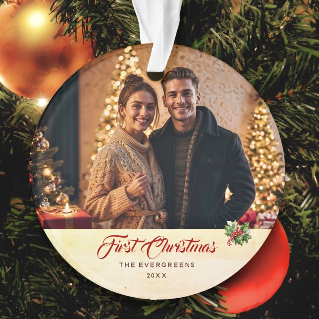 Photo Aquarelle Vintage Script Premier Noël (Créateur téléchargé)