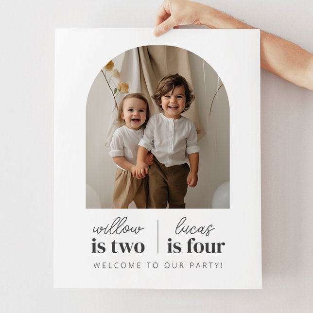 Photo Arched - Affiche de bienvenue d'anniversaire (Zazzle Arched Photo - Joint Birthday Welcome Sign)