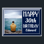 Photo Art déco de la Marine<br><div class="desc">Décorez votre fête avec cette affiche photo d'anniversaire Art déco de Navy Beveled. Customisez avec l'âge,  le nom et la photo préférée de la personne d'anniversaire. Il dispose d'une police Art déco moderne avec une bordure biseautée élégante.</div>