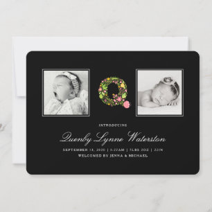 PHOTO BABY FAIRE-PART Alphabet floral Q