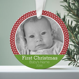 Photo Baby's First Christmas pois vert/rouge