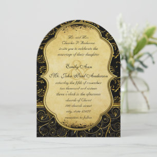 Photo Back Gold Damask Swirl Faire-part de mariage
