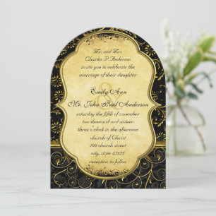 Photo Back Gold Damask Swirl Faire-part de mariage