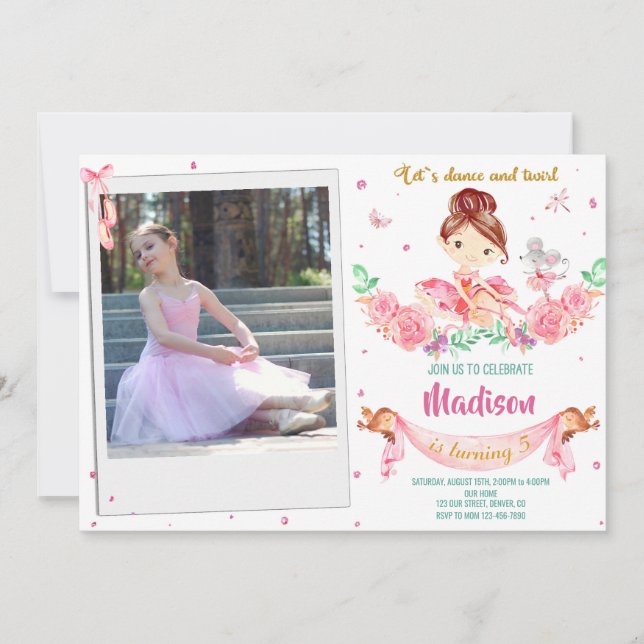 Photo Ballerina invitation anniversaire Ballet inv (Devant)