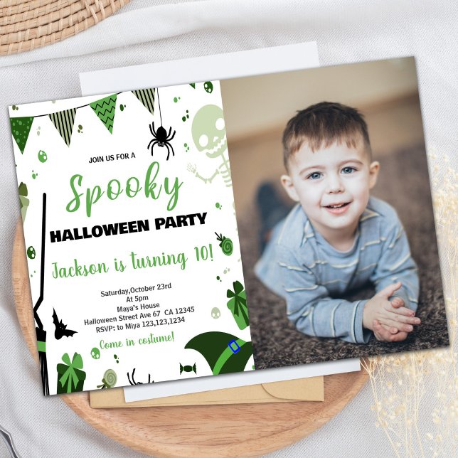 Photo Ballon Vert Halloween Invitations Anniversai (Photo Green Ballon Halloween Birthday Invitations)