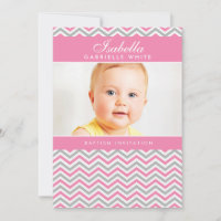 PHOTO BAPTISME INVITATION :: chevron rose doux