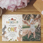 Photo Barnyard Farm First Birthday Invitation<br><div class="desc">Cute barnyard petting zoo first birthday invitations featuring a simple white background,  a photo of your baby,  adorable farm animals including a cow,  goat,  pig,  sheep,  donkey,  horse,  rabbit,  duck & a rooster,  and a kids birthday celebration template that is easy to customize.</div>