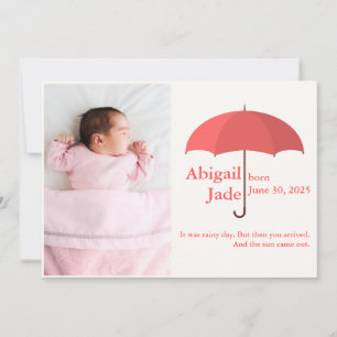 Photo bébé, nom, date, Faire-part parapluie rouge