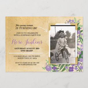 Photo Birthday Party Purple Floral Invitation Vint