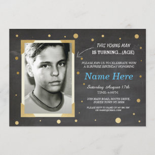 Photo Birthday Vintage Chalk Invitations Mens 30e