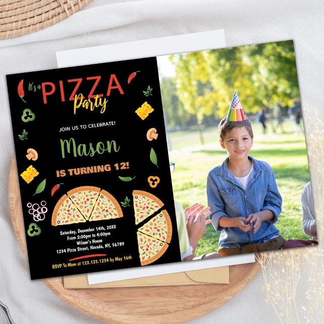 Photo Black Chili Pizza Invitations d'anniversaire (Photo Black Chili Pizza Birthday Invitations)