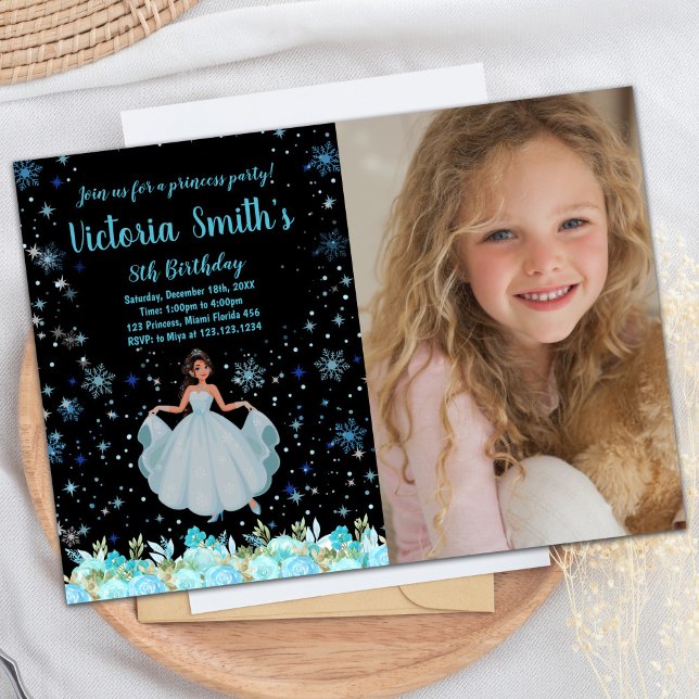 Photo Black Floral Princess Invitations d'annivers (Photo Black Floral Princess Birthday Invitations)