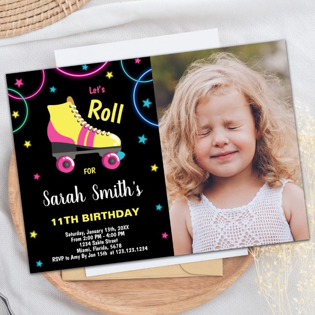Photo Black Purple Pink Roller invitations (Photo Black Purple Pink Roller skating invitations)