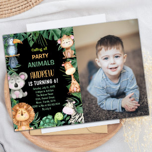 Photo Black Safari Jungle Anniversaire Invitations