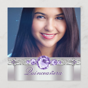 Photo blanc violet Quinceanera Invitations